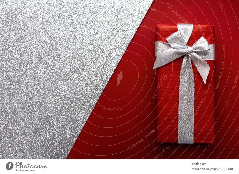 Merry Christmas. Top view of Christmas gift box with space for text. Christmas concept background christmas christmas presents christmas eve celebration