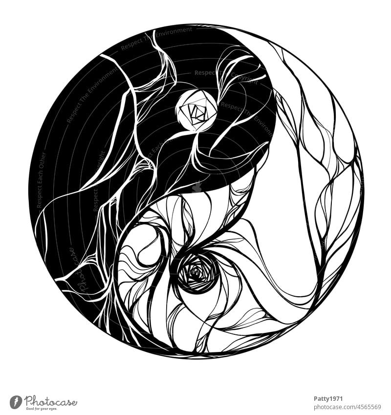 Abstract Yin Yang Symbol yin yang symbol floral Tendril Design Ornament vertebra Tattoo Art Decoration black decorations segregated element illustration Nature