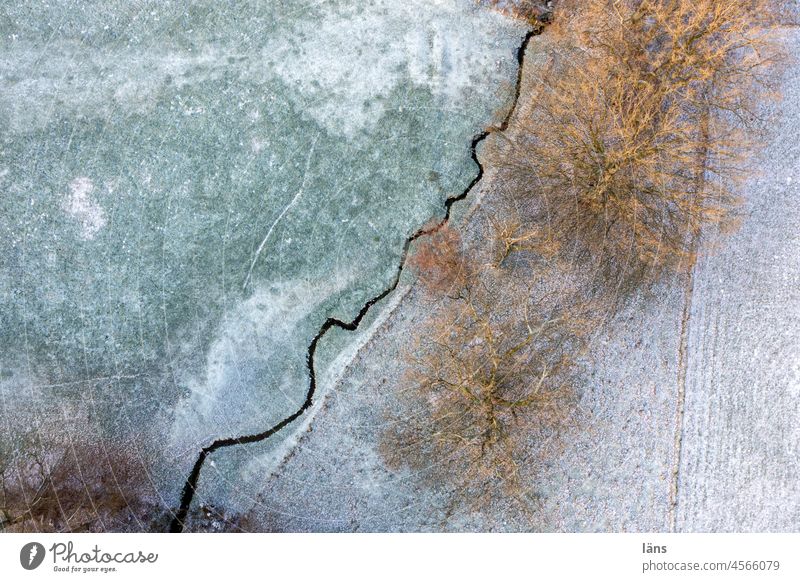 Surreal | snowy meadows with creek Winter Snow Landscape Aerial photograph Bird's-eye view UAV view bachlauf trees surreal