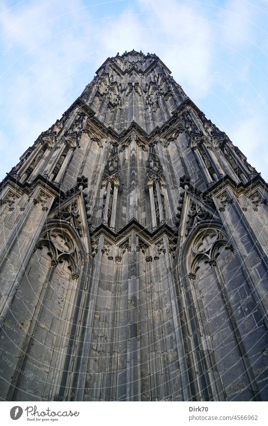 Heavenly Gothic: Looking up the façade of a tower of Cologne Cathedral Gothic period gothic style Architecture Religion and faith House of worship Dome
