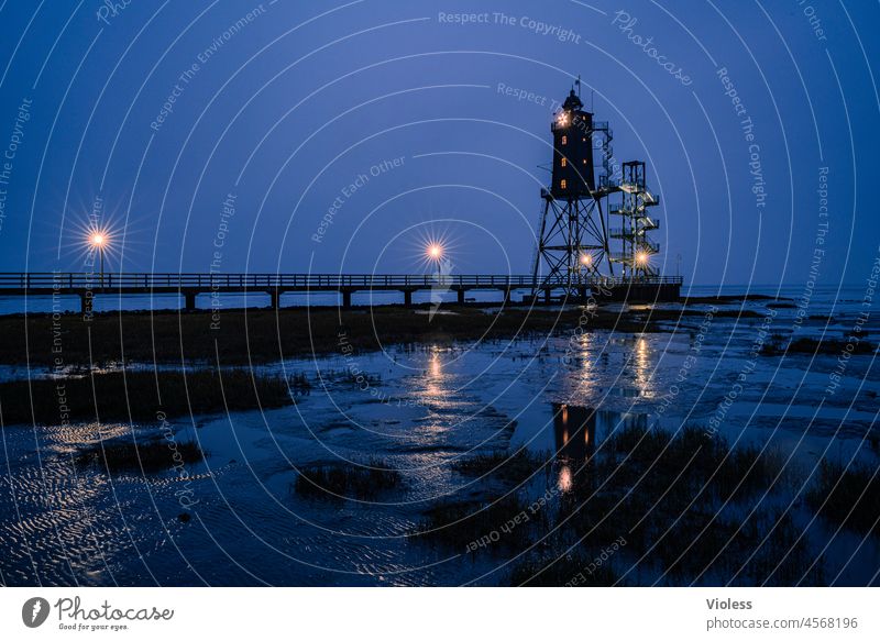 Lighthouse Obereversand on a cold evening upper shipping Rear light dispatch Dorum Grid construction Black Winding staircase Wurster Outer Weser Rescue beacon