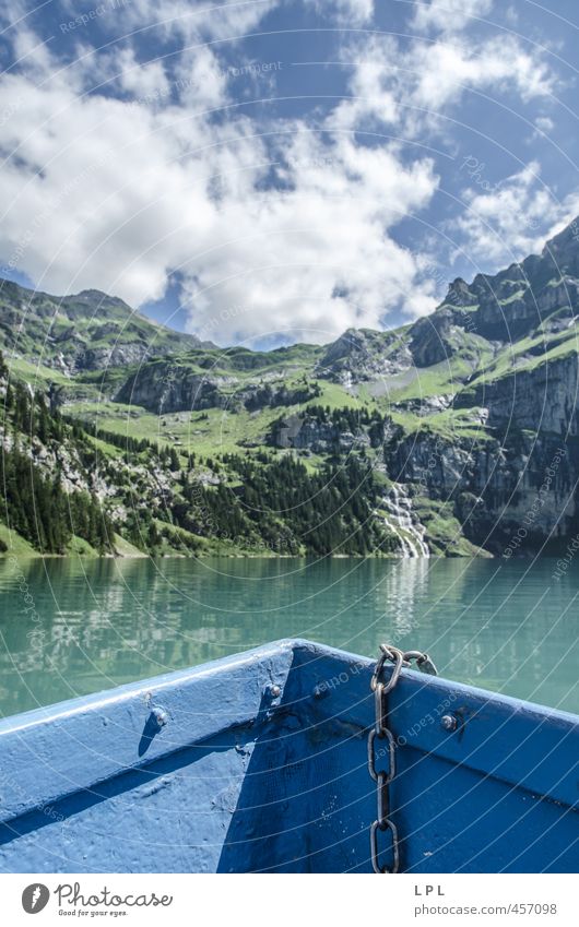 by rowing boat over the Alps : Öschinensee Lifestyle Fishing (Angle) Tourism Adventure Summer vacation Environment Landscape Mountain Lakeside Lake Oeschinen