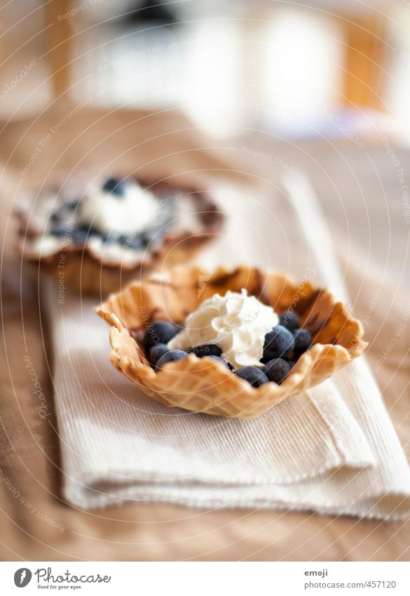 blueberry Fruit Dessert Candy Cream Blueberry Nutrition Delicious Sweet Waffle Colour photo Interior shot Deserted Day Shallow depth of field