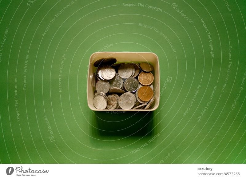 coins in box finance currency money wealth business cash saving cent concept bank banking change isolated background buy charity gold donation hold investment