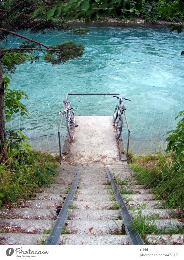 Two wheels Footbridge Water River Stairs Nature