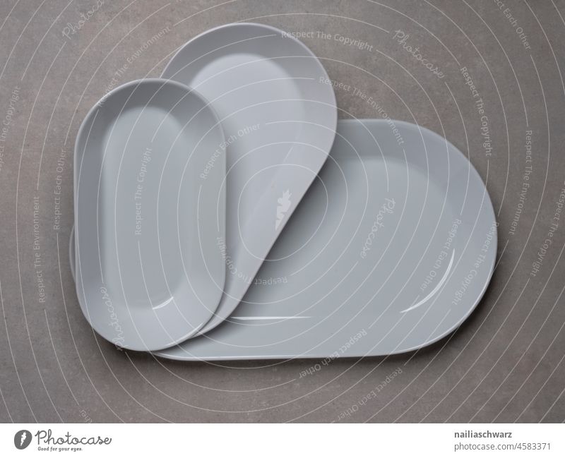 crockery Crockery Plate objects White Gray Minimalistic Simple Interior shot bowl set Oval Kitchen porcelain