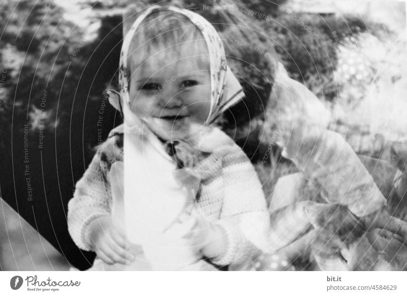 Bitti-little... Double exposure...and real. Child Scan Black & white photo film photography Analog double Experimental Girl Smiling Laughter Old Reduplication