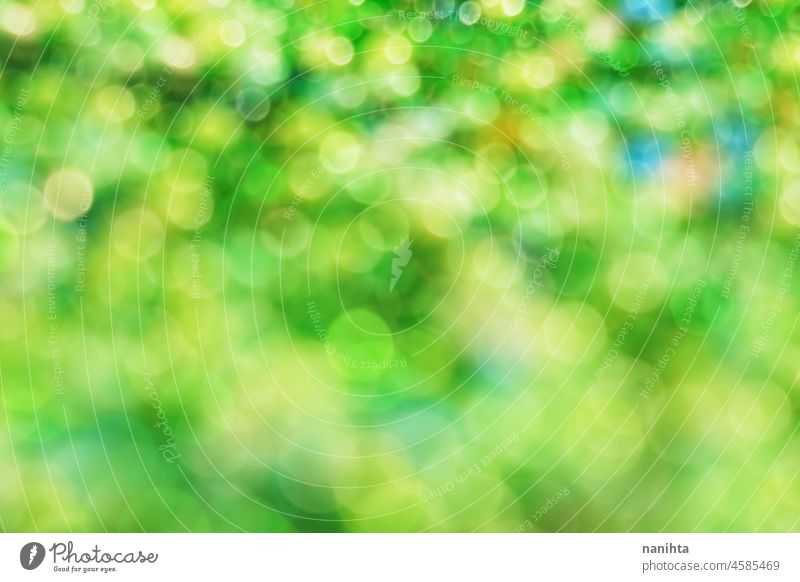 Beautiful bokeh abstract background green color bright light blur defocused dreamy shape texture pattern design shine