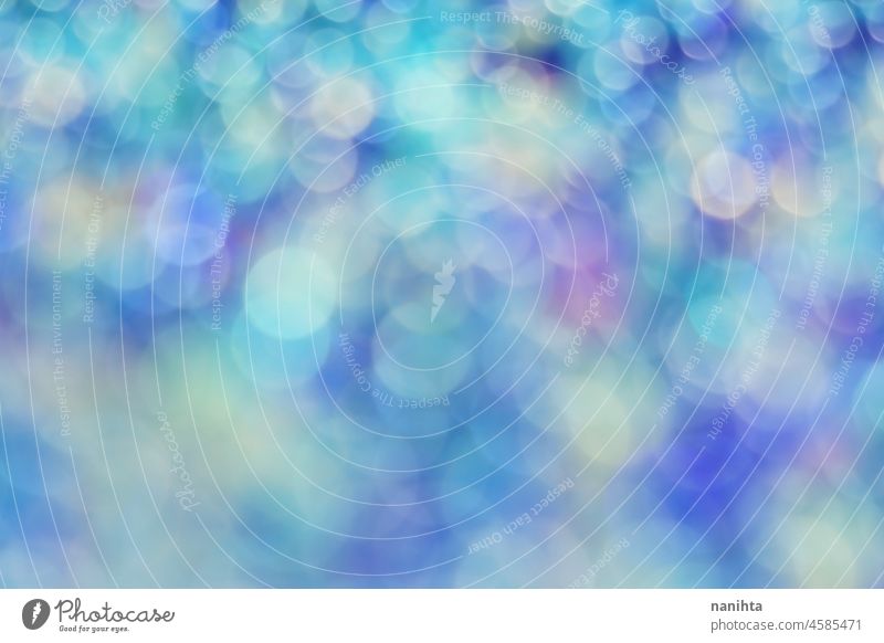 Beautiful bokeh abstract background blue color bright light blur defocused dreamy shape texture pattern design shine