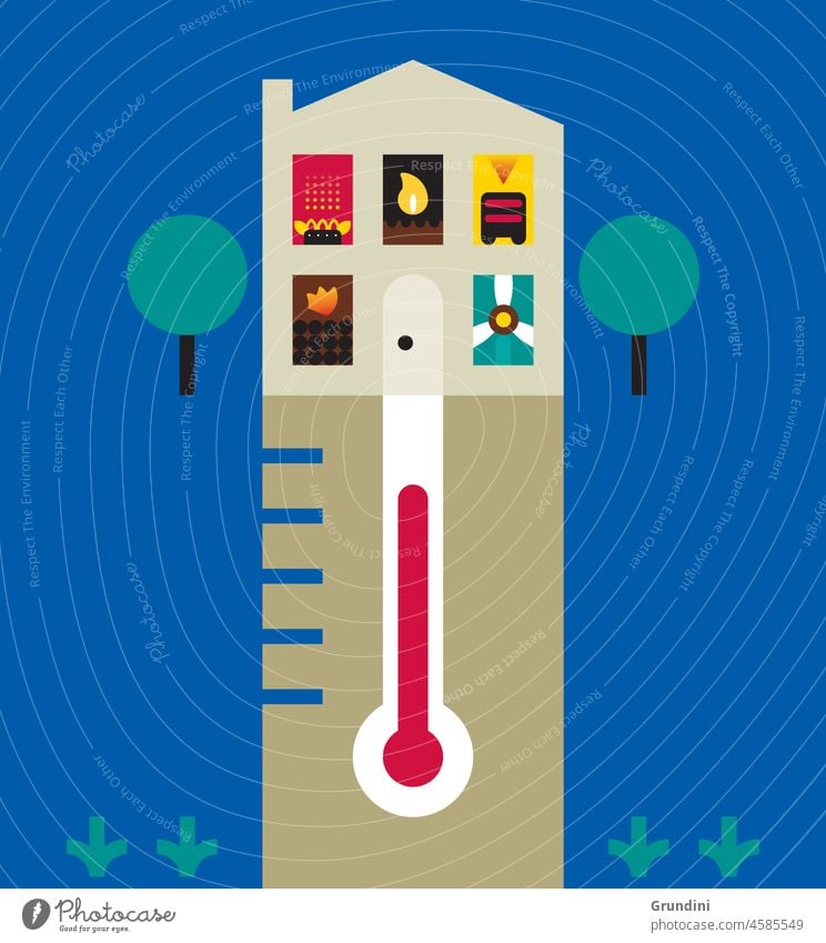 Heat Eco global warming Climate change Energy Information design Dataviz Ecology illustration Infographic House Thermometer