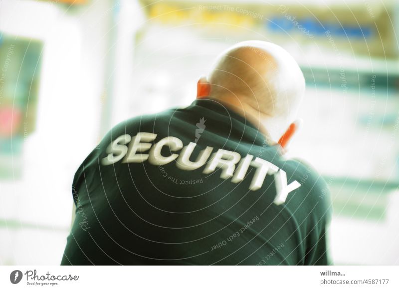 What does a tired security guard say? watchman Bald or shaved head Security force Guard service Back Rear view