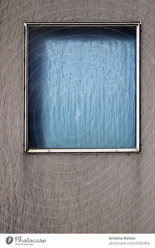 windows and facade in blue and grey with raindrops Window Rain Drops of water rainy Slice fesnterscheibe condense water Roller blind quad Frame geometric