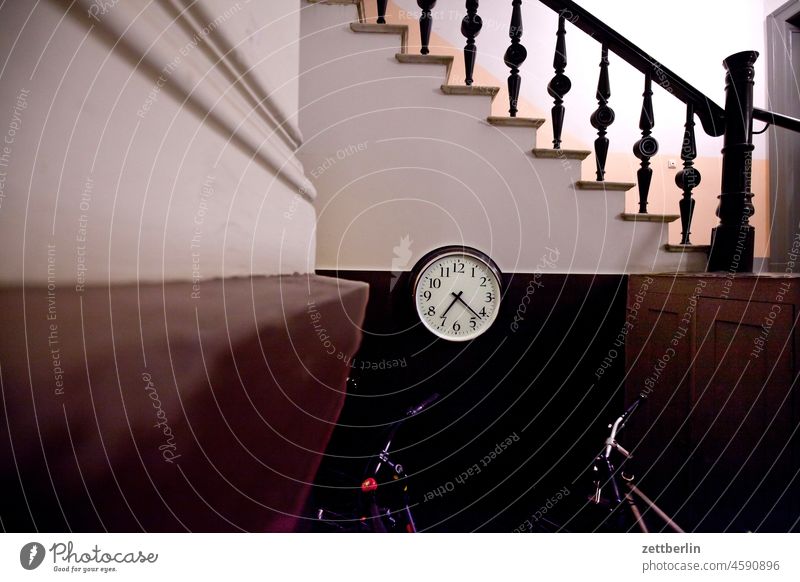 Clock in the staircase again sales Descent Downward Old building ascent Upward rail House (Residential Structure) Apartment house Deserted apartment building