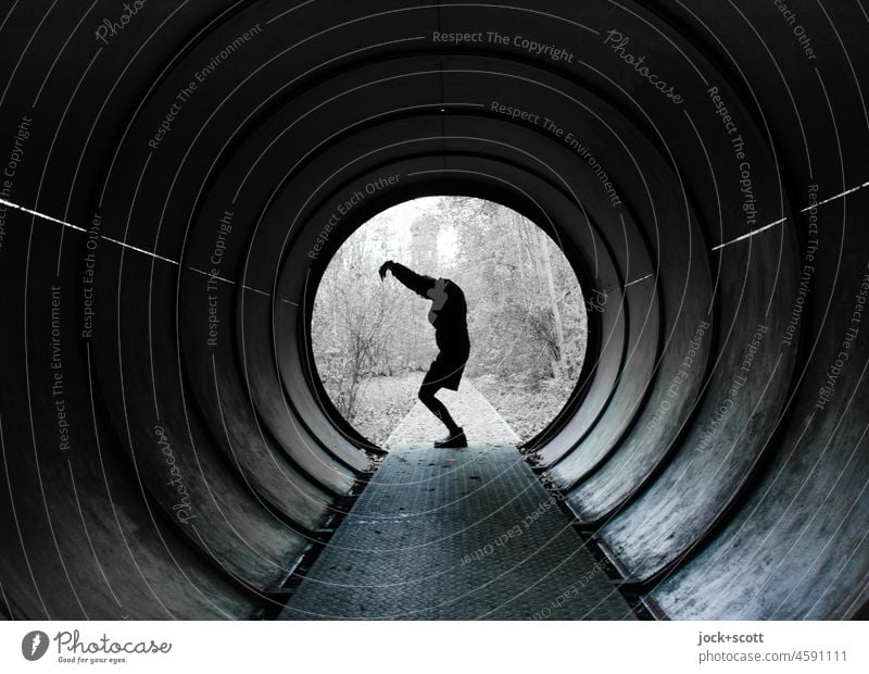 Silly Walks at the End of the Tunnel tube Silhouette Shadow Tunnel vision Lanes & trails Back-light Contrast Human being Structures and shapes Footbridge