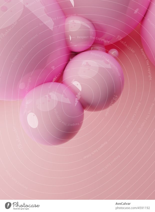 Soft pastel pink palette abstract 3D render of dynamic abstract glossy spheres background for mockups,flat lay designs and templates with copy space for text.Dynamic wallpaper with balls or particles