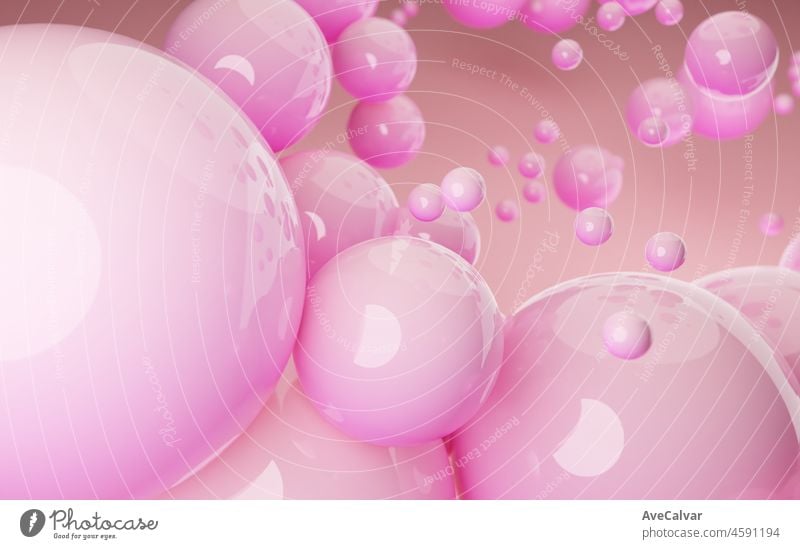 Soft pastel pink palette abstract 3D render of dynamic abstract glossy spheres background for mockups,flat lay designs and templates with copy space for text.Dynamic wallpaper with balls or particles