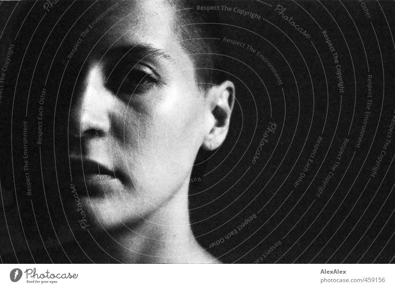 analogue, black and white portrait of a young woman Young woman Youth (Young adults) Head Ear Nose Lips 18 - 30 years Adults Observe Wait Authentic Uniqueness