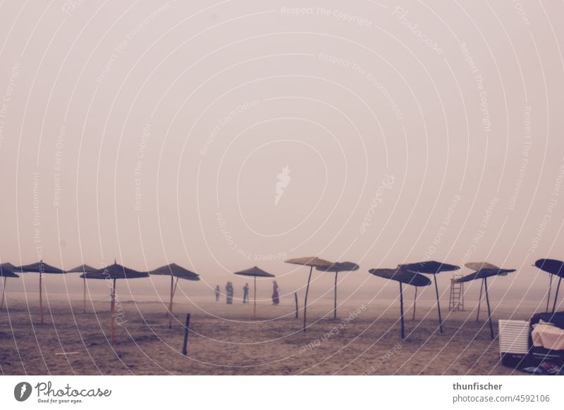 Hazy beach Essaouira parasols Beach Haze Ocean