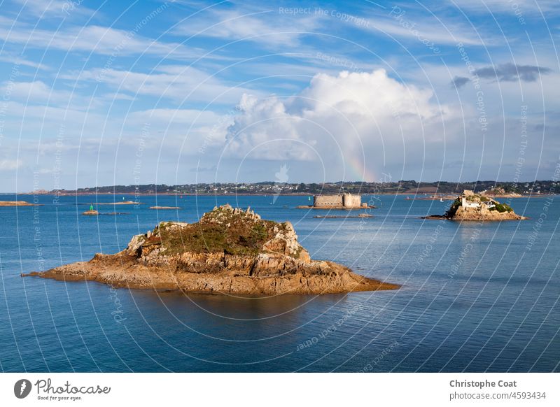 Roc'h Gored, Louet Island and Chateau du Taureau in the bay of Morlaix island islet Castle of the bull Château du Taureau carantec brittany - france fort