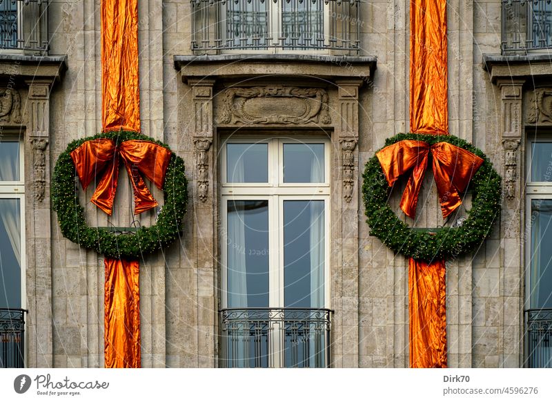 Christmas decoration on a Gründerzeit facade Decoration Facade Facade decoration House (Residential Structure) Christmas & Advent Wreath Bow founder time