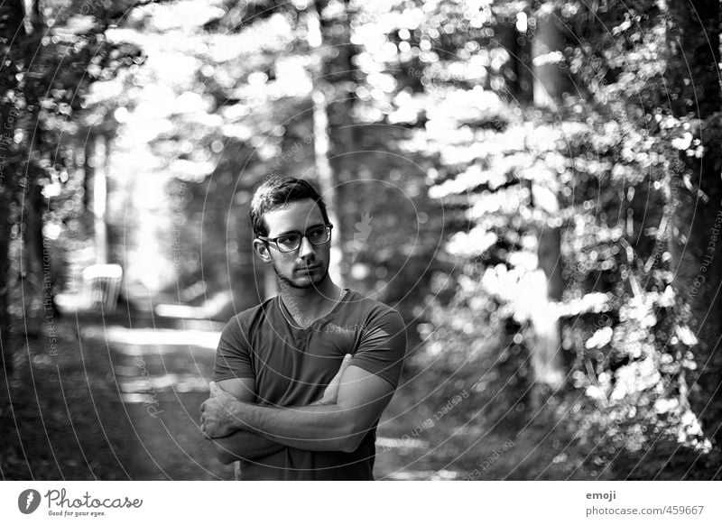 off Masculine Young man Youth (Young adults) 1 Human being 18 - 30 years Adults Environment Nature Forest Beautiful Muscular Black & white photo Day