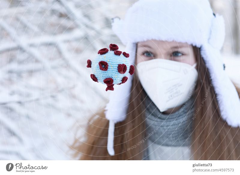 Coronavirus - Get lost! | Angry young woman in mask and cap stands in the way of the virus corona thoughts coronavirus Virus Corona virus COVID pandemic Mask