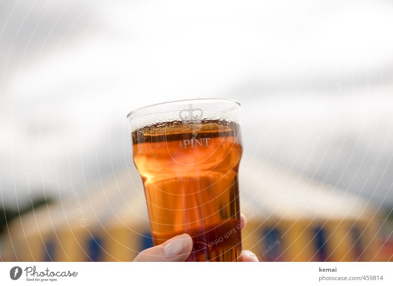 Half Pint Beverage Alcoholic drinks Beer Mug Plastic cup pint Halfpint Lifestyle Fingers Thumb Delicious Tent England Colour photo Subdued colour Exterior shot