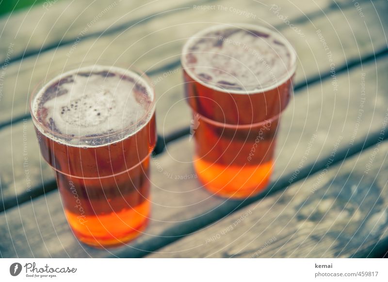Meet two Ales... Beverage Cold drink Alcoholic drinks Beer ale pint Mug Plastic cup Table Wood Fresh Delicious Full Colour photo Subdued colour Exterior shot