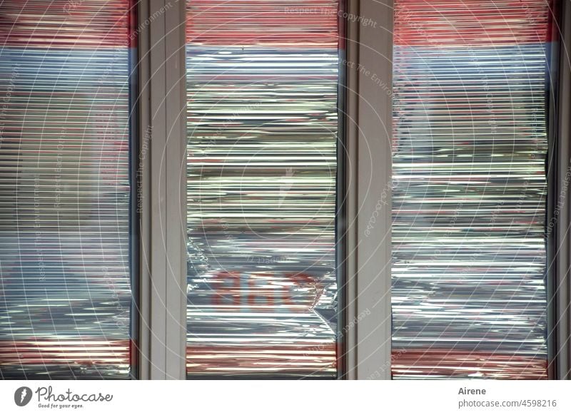 closed society blinds Closed Window Switch Rail counter Ticket window silver sparkle variegated glitter multicoloured pastel Stripe silver foil Facade