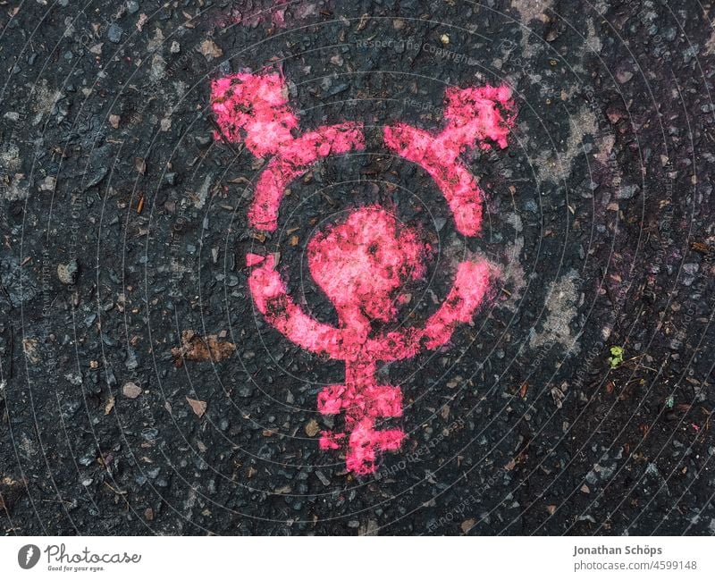 pink protest symbol for gender equality Equal treatment gender roles Gender fluidity Characters Exterior shot Neutral Background equal opportunity Protest