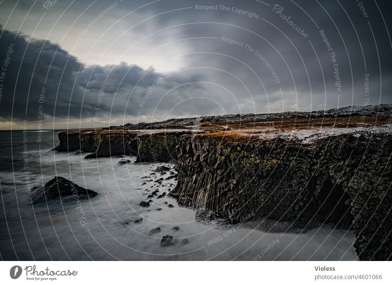 Surf on Iceland's coast Thunder and lightning Clouds Storm rock stone Waves Rain Cloud Snæfellsnes