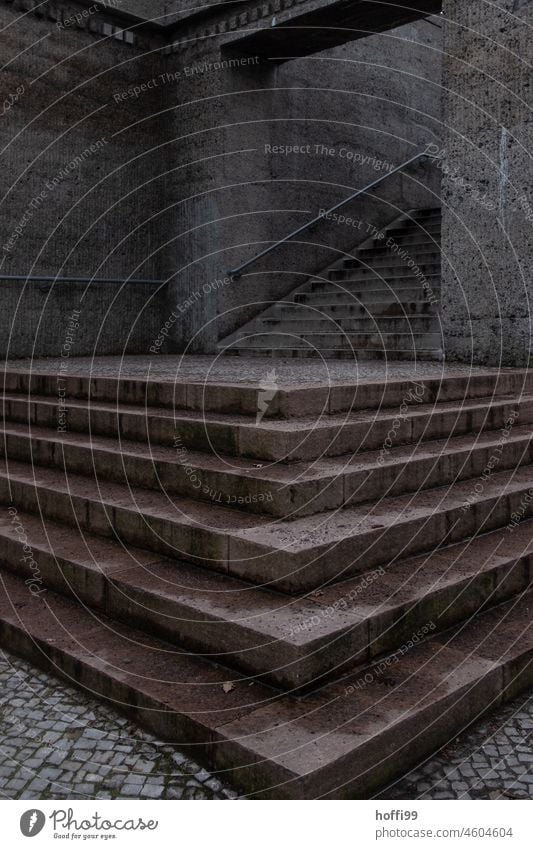 dark gloomy staircase Dark somber Stairs depressing Fear dreariness Creepy Threat Sadness Black Gray Shadow Light Gloomy Loneliness Deserted Cold Moody