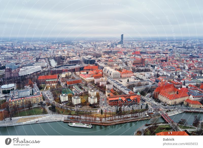 Cityscape of Wroclaw panorama in Poland, aerial view wroclaw tumski poland old cathedral architecture building city landmark cityscape tourism tower town church