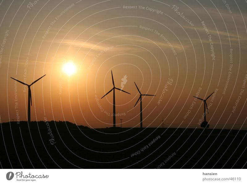 two alternative Sunset Light Wind energy plant Cirrus Halo Future Back-light Shadow Sky