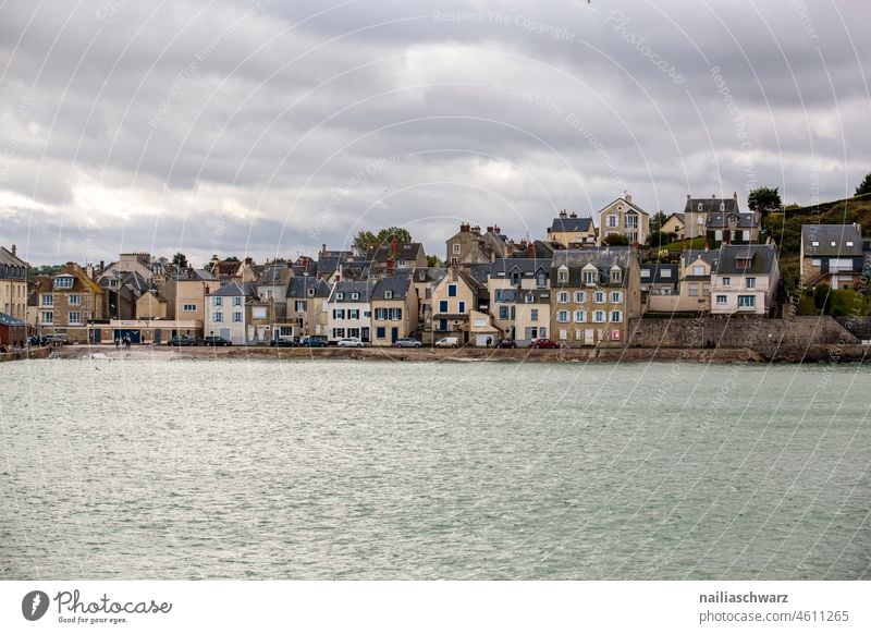 coastline Town Small Town Horizon above the water Normandy Ocean Colour photo Day Relaxation Environment Nature cloudy weather Exterior shot beach day Landscape