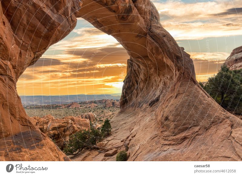 Great view on the Partition Arch in the Arches National Park arch sunset partition arch arches national park window USA tranquility sunrise scenic twilight