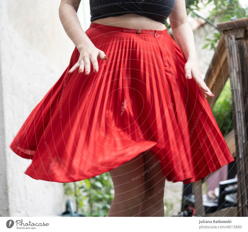 red skirt in motion while dancing slack Glamor Easygoing Spring fashion Posture Outfit Modern fashionable 1 Movement Cool (slang) Attractive Midi Dance Summer