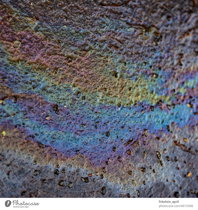 Oil painting I Cooking oil Oil stains Multicoloured Close-up Colour photo Environmental pollution Exterior shot Detail engine oil