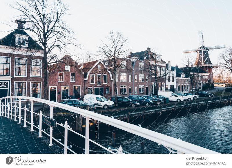 View of the historic houses and a mill of Dokkum in winter Historic Buildings Gracht Tourist Attraction House (Residential Structure) Downtown Port City