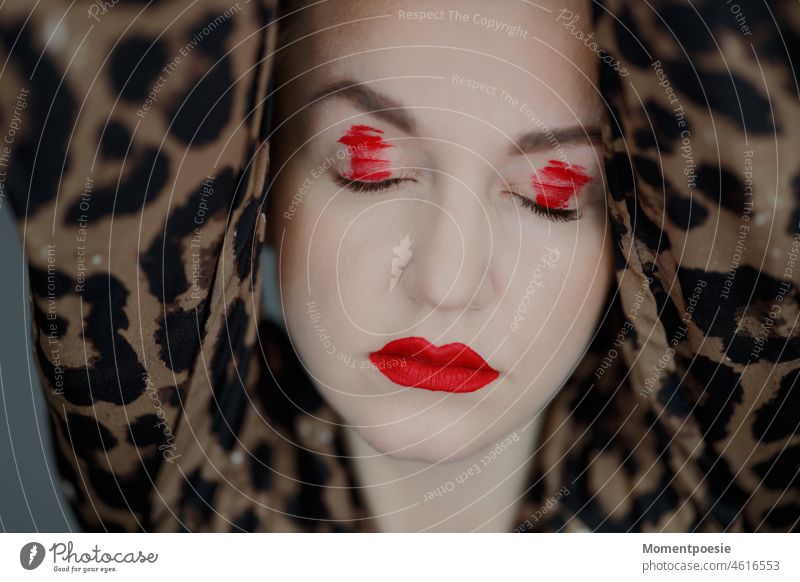 Dreams | red made up woman with closed eyes Red minimal Eyes shot Closed eyes Daydream Sleep ponder Think thoughts minimalism Artist differently individuality