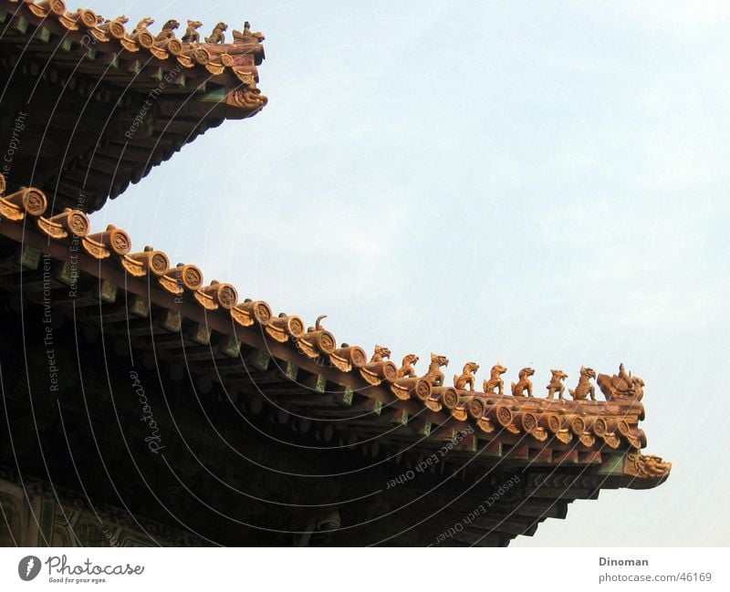 Roof gables in the forbidden city in Beijing Temple Palace Forbidden city Carving Carve Brick China Dragon