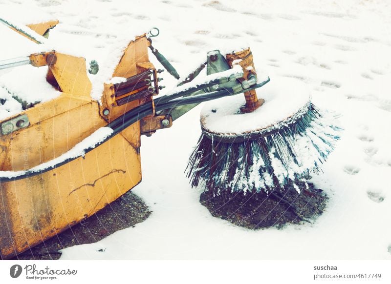 snow sweeper Winter Snow Roadsweeper Snow sweeper Cold Season Winter mood White Winter's day Frost chill Bristles Winter festival Freeze winter Weather Climate