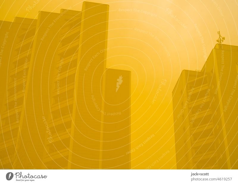 yellow facade and yellow sky Structures and shapes Monochrome Background picture Neutral Background Silhouette Yellow Prefab construction Architecture Sky