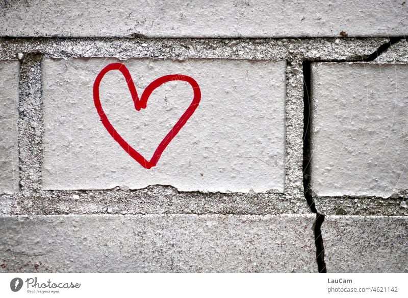 Marble, stone and iron breaks... - A crack goes through the wall, the heart remains undamaged Heart Crack & Rip & Tear Wall (barrier) Love Romance Emotions