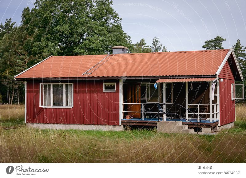 Typical Swedish wooden cabin where you can spend your vacation Swedish house House (Residential Structure) Hut Swedish red Wooden hut Flake Vacation home