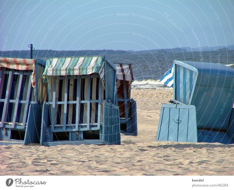 forsake sb./sth. Beach Beach chair Ocean Usedom Autumn Closed Baltic Sea Water Blue Island Sun Sand