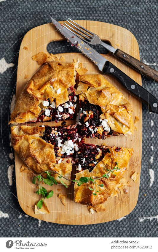 Pie with beetroot and feta traditional pie baked greek dish cuisine culinary homemade delicious food meal tasty serve table palatable lunch delectable cheese