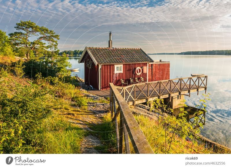Archipelago off the Swedish coast of Stockholm archipelago Swede Baltic Sea Lidingö House (Residential Structure) Wooden hut boat Architecture Footbridge
