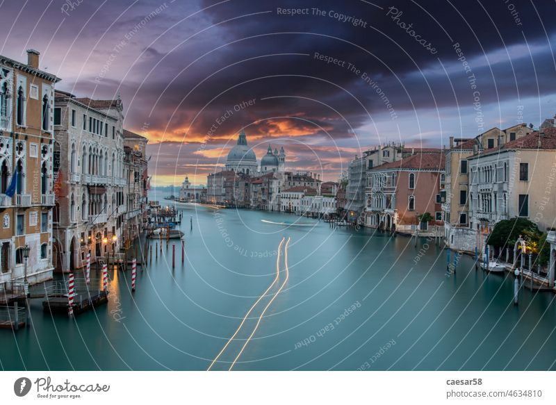 View of the Grand Canal from the Ponte dell' Accademia in the early morning Venice famous view panorama Sunrise cloud Picturesque Speed Long Exposure Channel