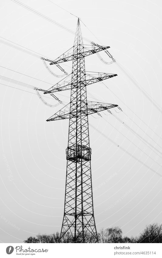 High voltage pole for power supply black and white high voltage Pole Electricity Technology Electricity pylon Sky High voltage power line Power transmission